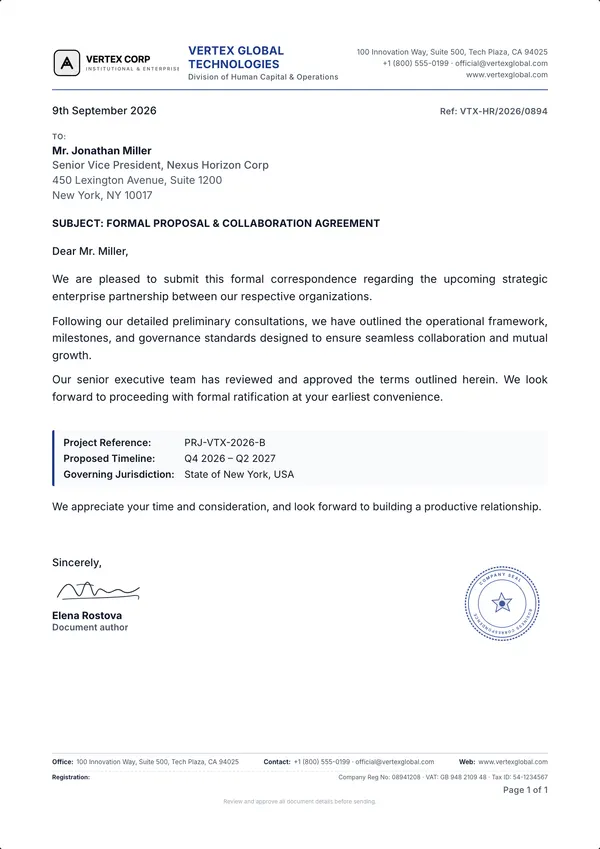 Formal Business Letter template example